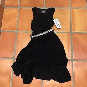 Girls black high low party dress with beaded belt. UDTFashion size 14